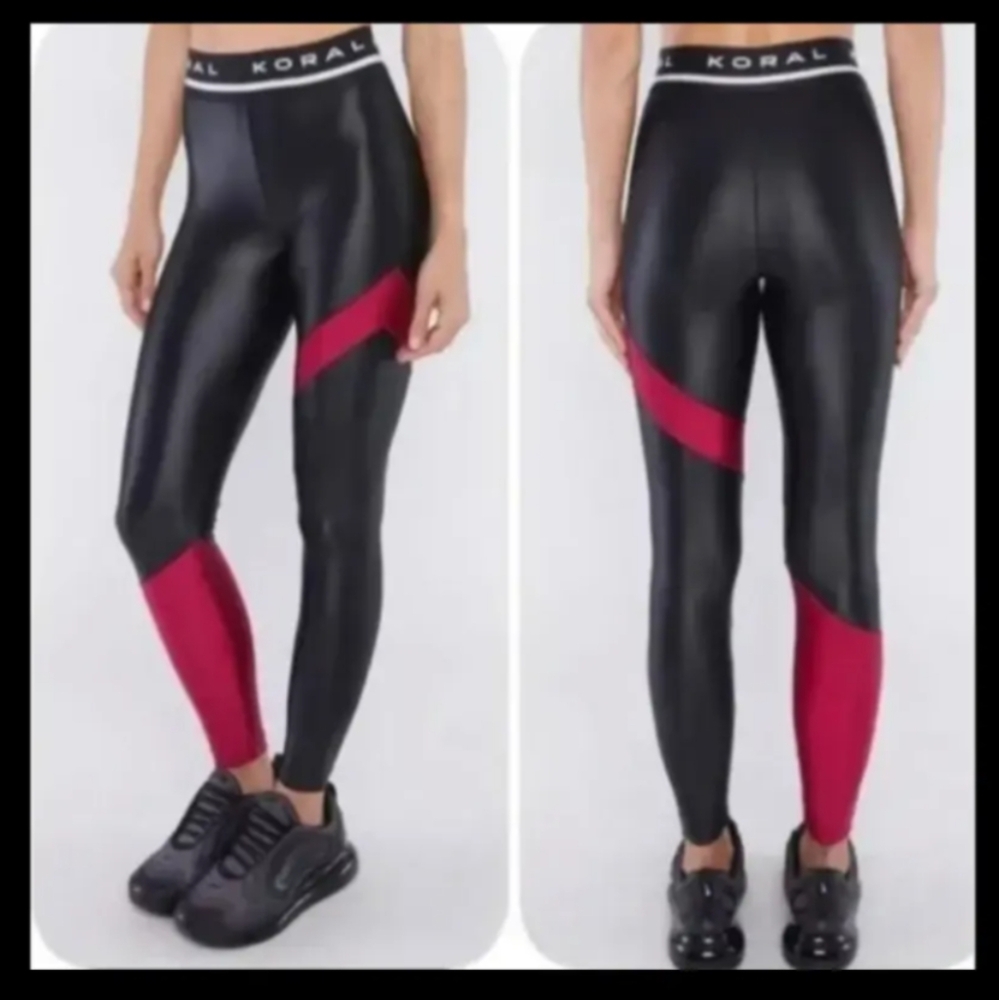 Koral Appeal High Rise Lustrous Leggings Black & Pink Size XS NEW!